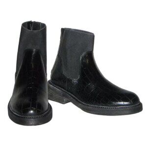 NWT Free People Arlo Santa Fe Women's Crock Embossed Mixed Media Ankle Boots Blk